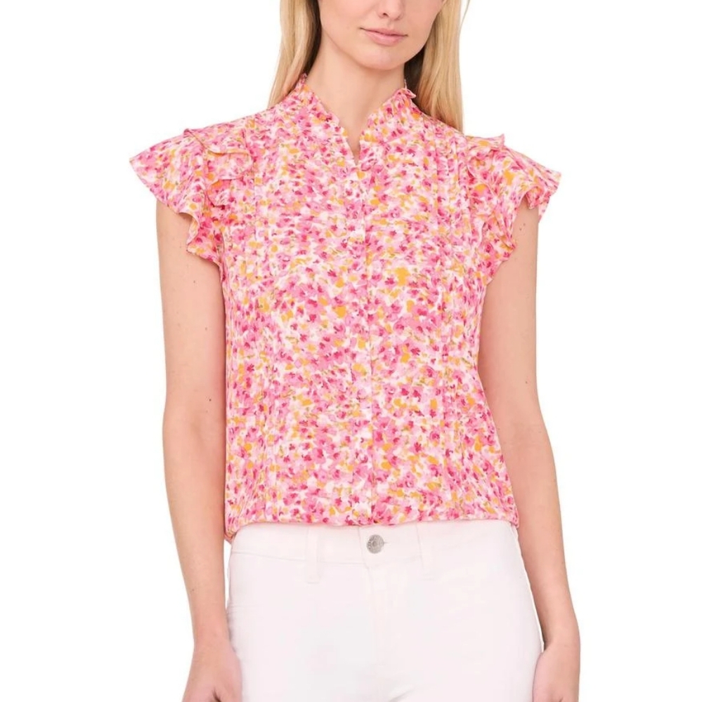 CeCe Women’s Button Up Pintuck Blouse Size M